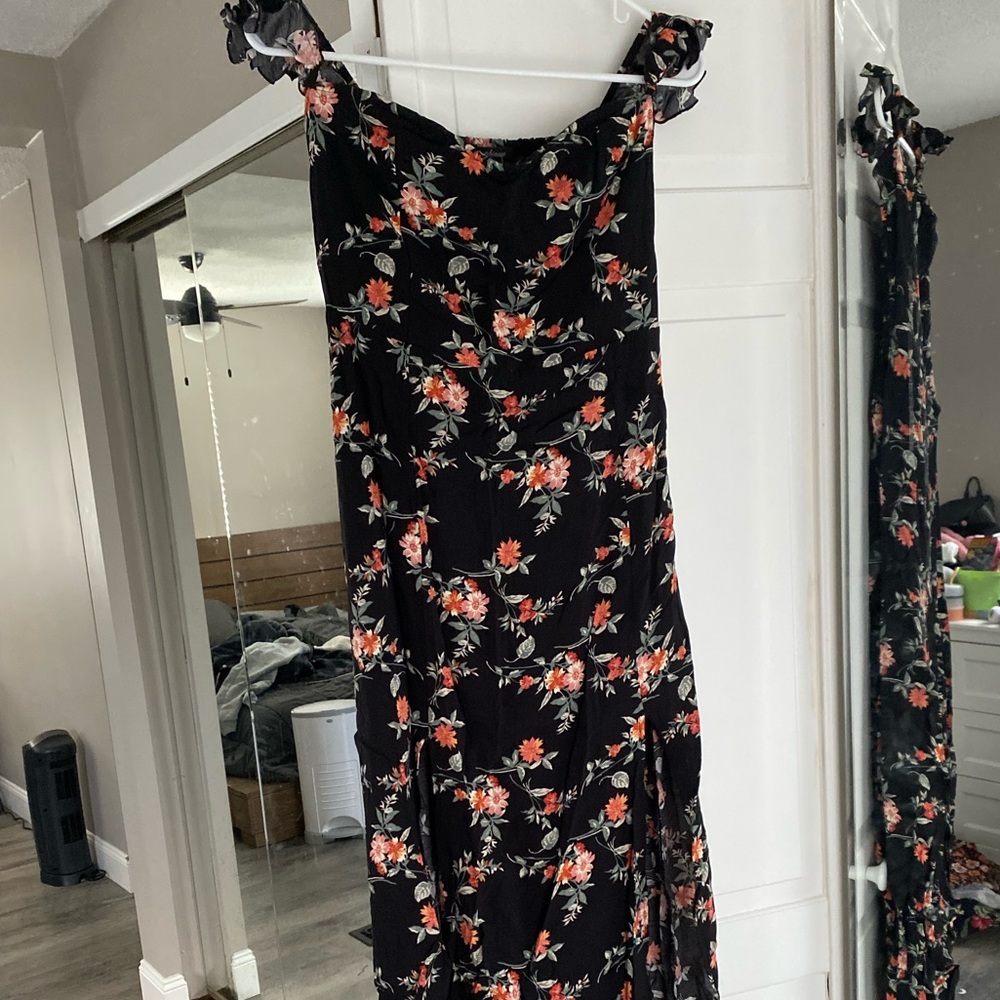 Floral double slit midi dress